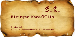 Biringer Kordélia névjegykártya